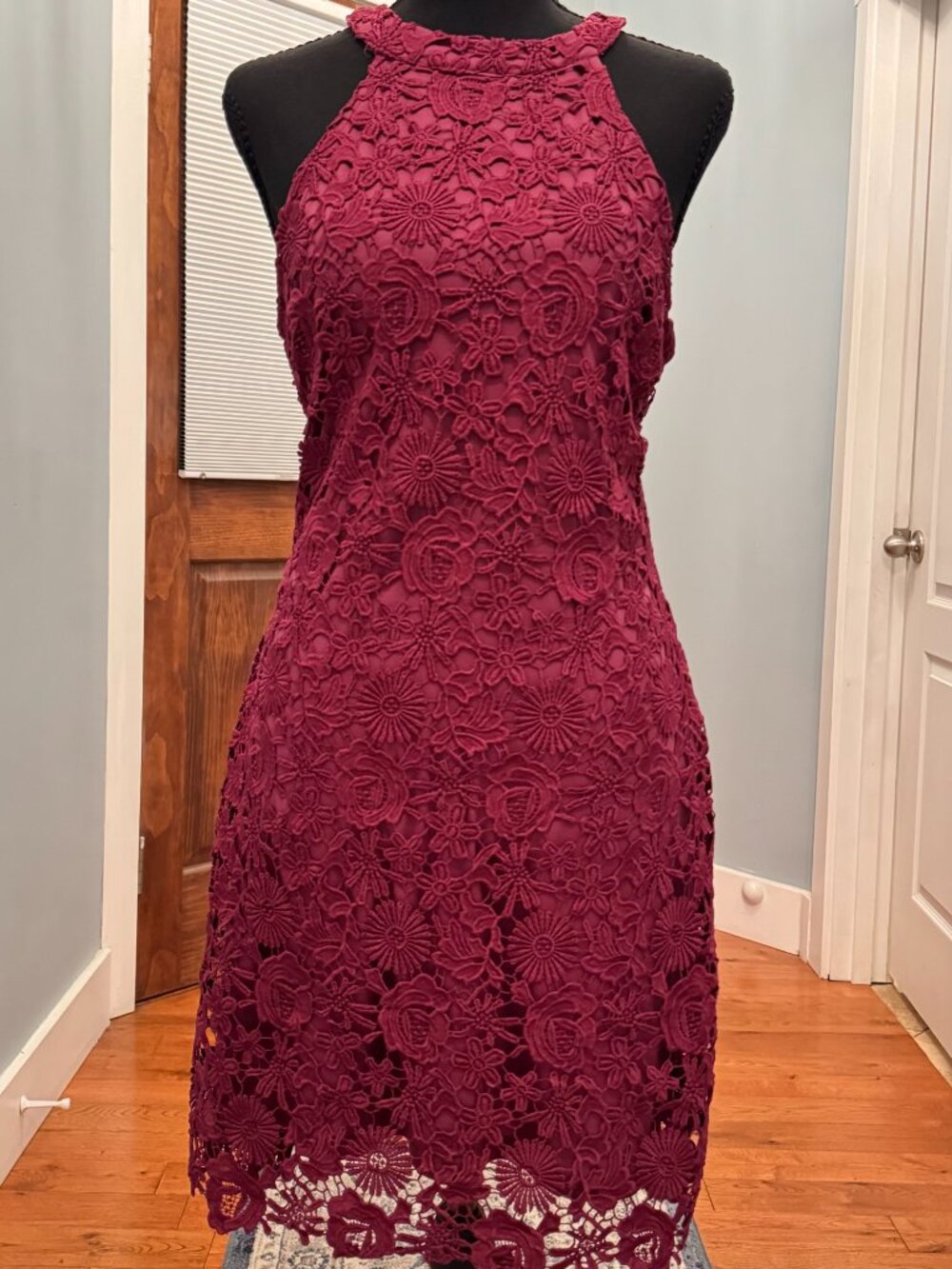 Lulus Love Poem Magenta Floral Lace Halter Mini Dress Size Large - Picture 2 of 8